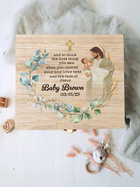 Baby Memorial Box – Personalized Name & Date | Faith Keepsake “Face of Jesus”